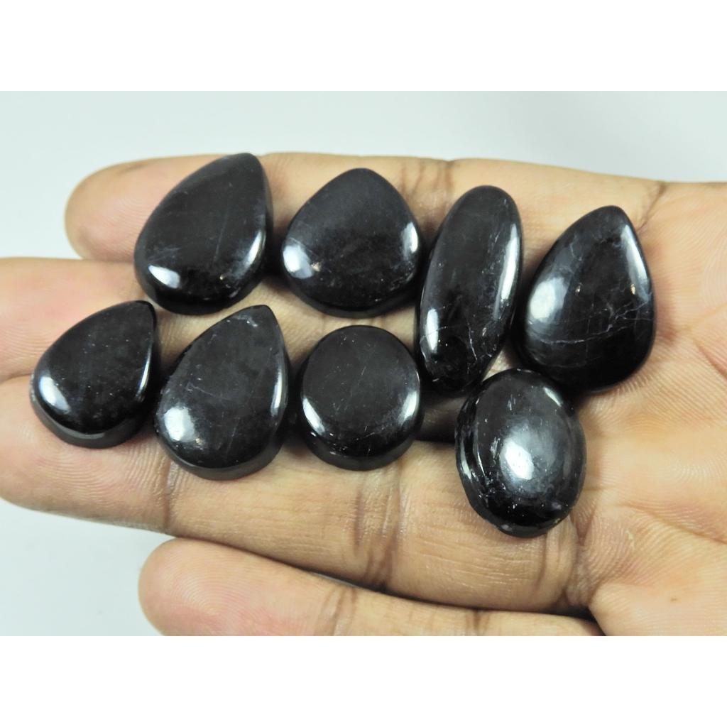 155Cts.Natural Black Tourmaline Mix Shape Cabochon Loose Gemstone 08Pcs Lot C-2904