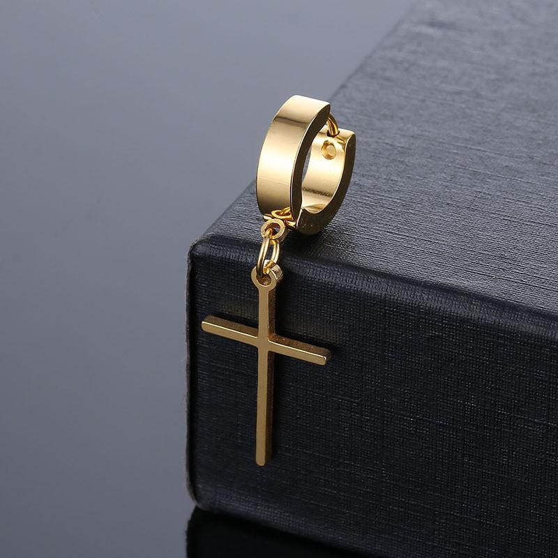 Classic Design Punk Cross Pendant Earrings Stainless Steel Simple Geometric Stud Ear Jewelry Party Gifts For Women Girls