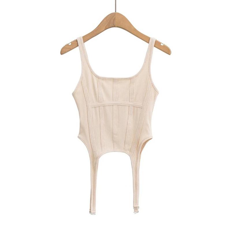 Жилет в стиле сафари с нитью «рыбий кость», рубашка нестандартной формы на крючке для женщин, сексуальные топы без рукавов с квадратным вырезом