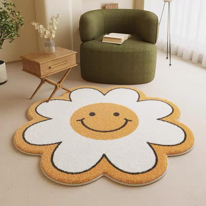 Nordic Imitation Cashmere Carpet Lovely Sun Flower Living Room Coffee Table Mat Special-Shaped Bedroom Bed Blanket