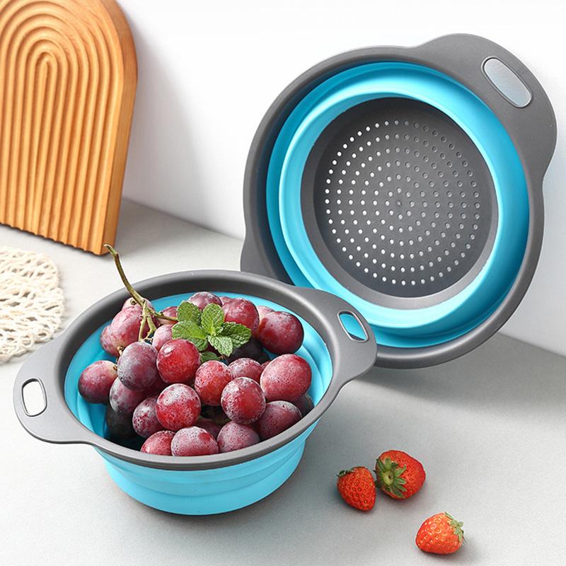 Складной дуршлаг, корзина для слива, коландер, корзина для мытья фруктов и овощей с ручкой, складной силиконовый дуршлаг, кухонное хранение