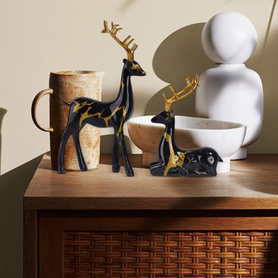 2 шт. смоляного украшения оленя, стоящего оленя и лежащего оленя, скульптура настольная фигурка оленя для