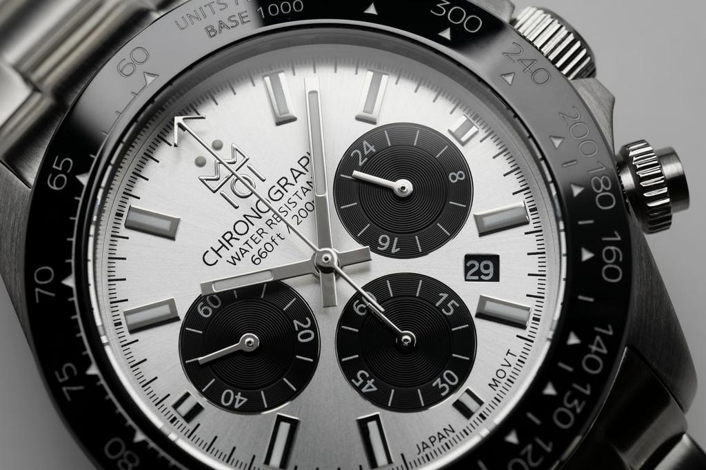 НОВАЯ модель Часы-хронограф Hyakuichi Часы 20 ATM Водонепроницаемые Дата Кварцевые Керамический Безель Серебряный Panda SSV [HYAKUICHI 101] Дайверские мужские