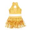 Детский блестящий танцевальный комплект из 2 предметов для девочек, топ с бретельками и бахромой, шорты для латинской вечеринки