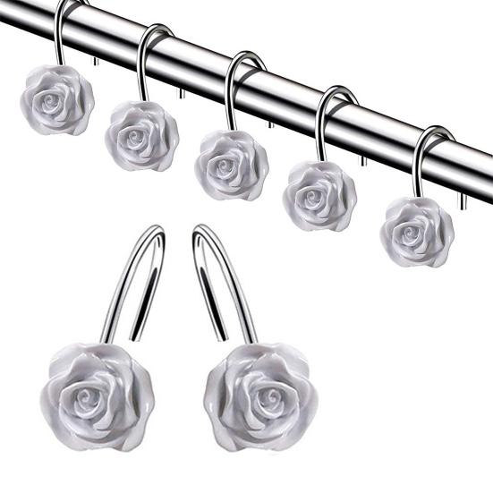 12 шт. металлических декоративных крючков для занавесок для душа с рисунком розы, нержавеющая занавеска для душа в ванной