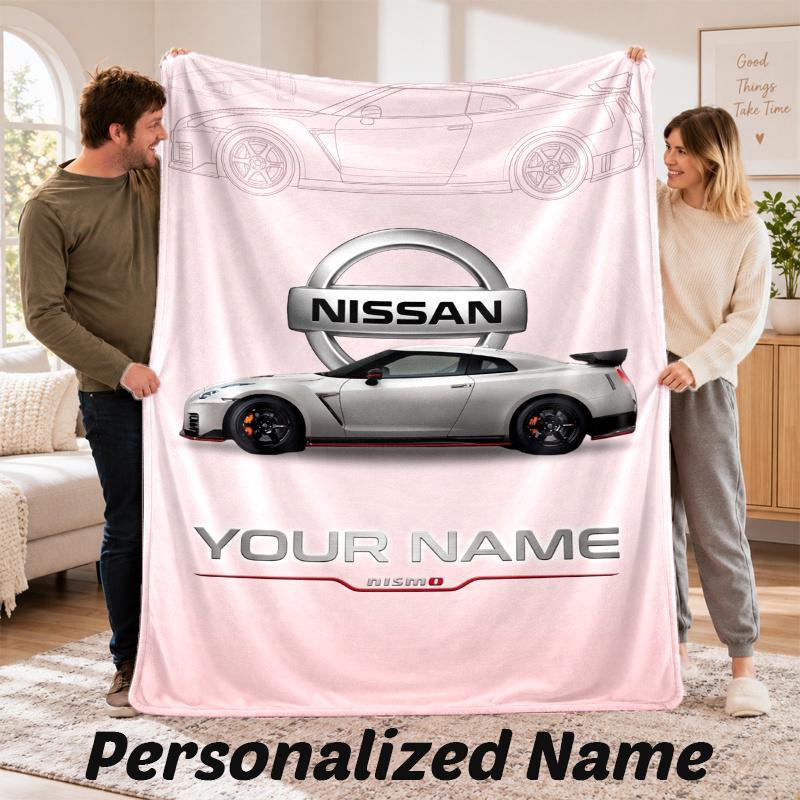 Custom Name Nissan Nismo Flannel Throw Blanket Personalized Text Soft Blanket Bed Sofa Gift