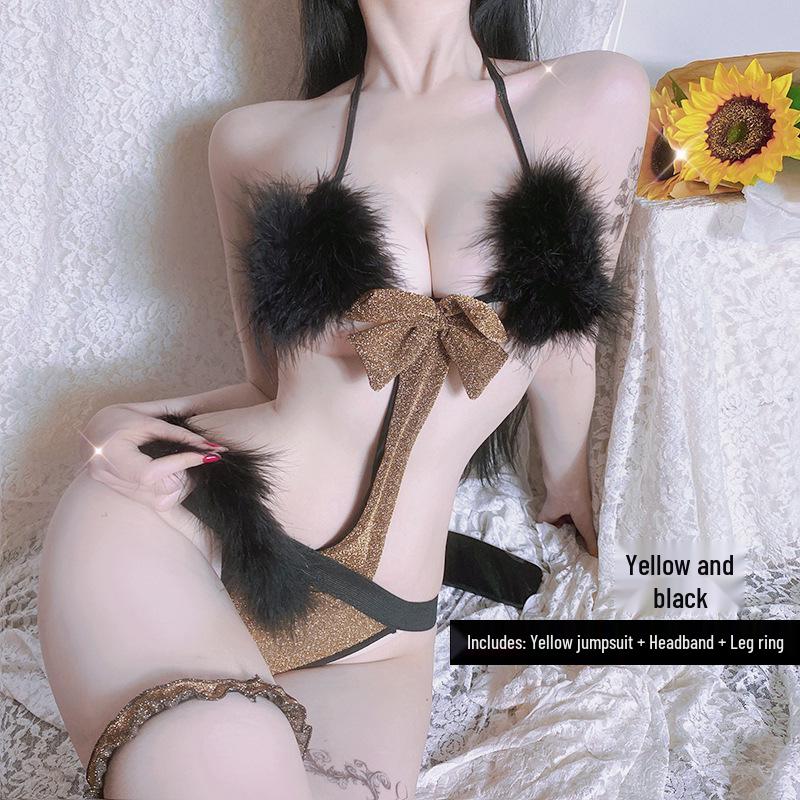 Seductive Christmas Catwoman Lingerie Set with Bowknot & Plush Thong