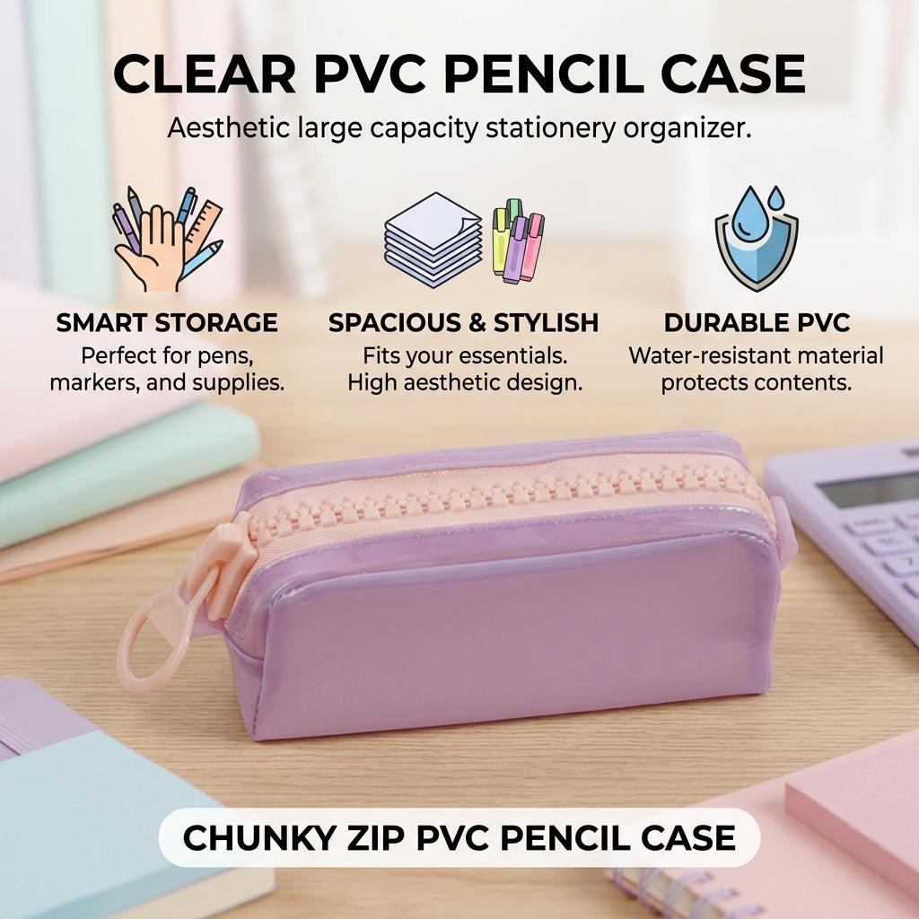 PVC Transparent Pencil Case For Girls Large Capacity Waterproof Stationery Organizer