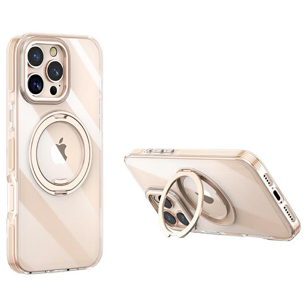 For iPhone 16 Pro Max Case Compatible with MagSafe Gear Fulcrum Kickstand Electroplating Lens Frame PC+TPU Phone Cover