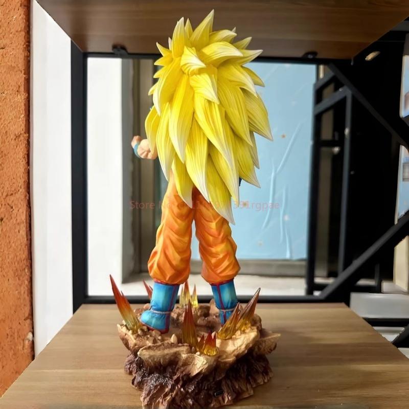 Hot Sale 35cm/13.78inch Super Saiyan 3 Goku Z Son Goku Trendy Ssj3 Figure Led Base Pvc Statue Collection Model Festival Toy Gift