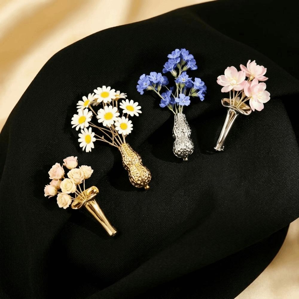 Hollow Design Lapel Pin Vase Shape Flower-Insertable Brooch Vintage Vase Brooch Wedding