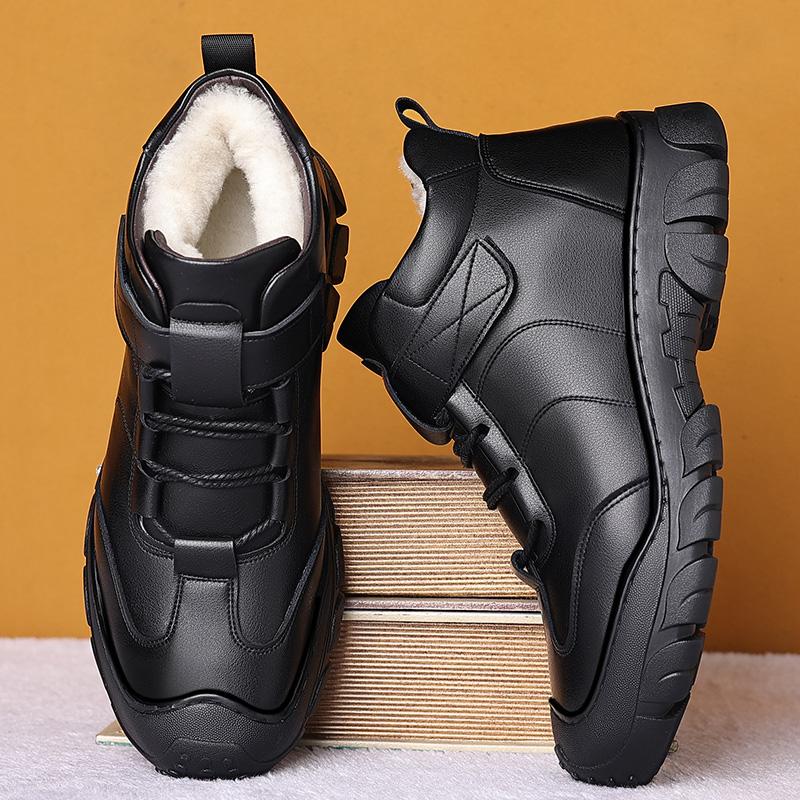 Winter Padded Thickened Men's Cotton Shoes Lace Up Business Casual Snow Boots Men's Leather Shoes Outdoors Men's Shoes Men Boots