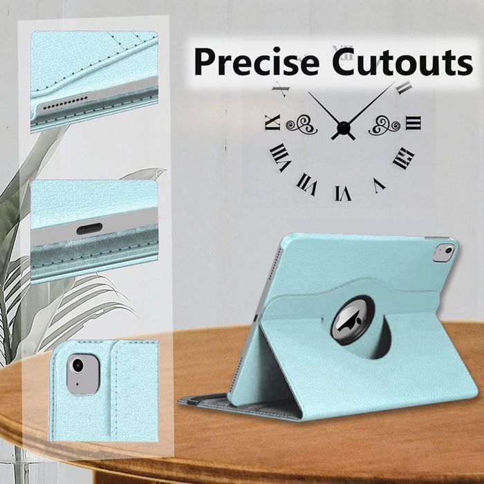Coque + Verre Trempé - BOOLING - pour iPad Air 4/5 10,9 Pouces - Protection Rotatif 360° - Bleu - Cuir Synthétique