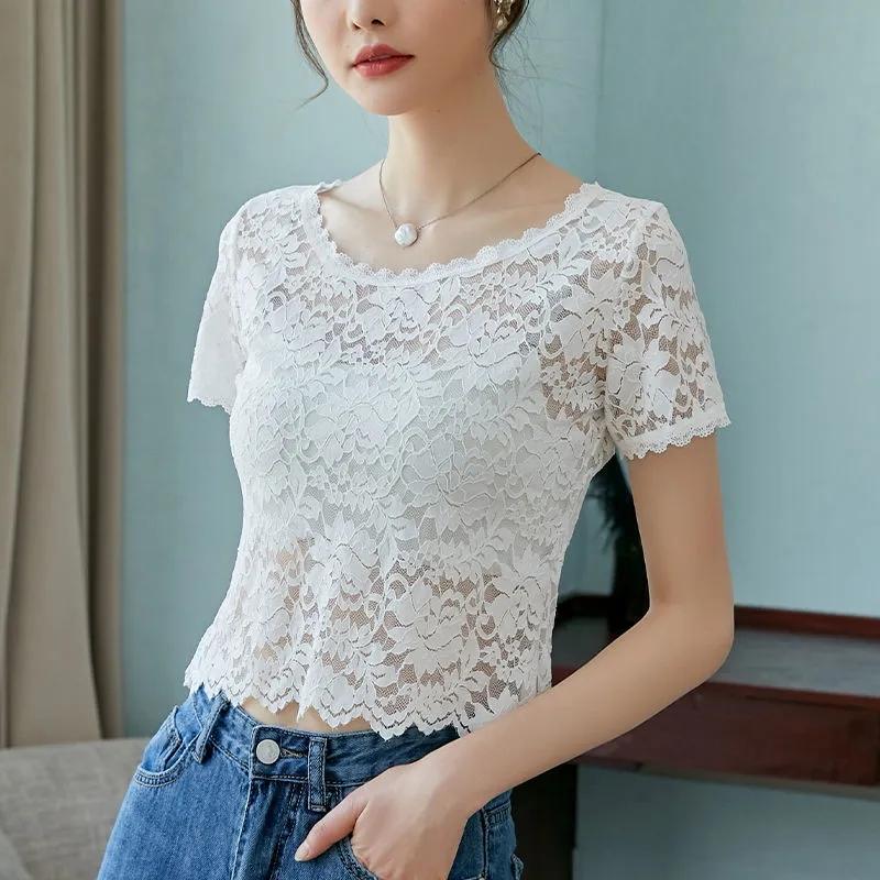 Lace Bottoming Shirt Women's Summer Short Tube Top Inner Top Thin Outer Wear Sexy Lace Hollow Shirt