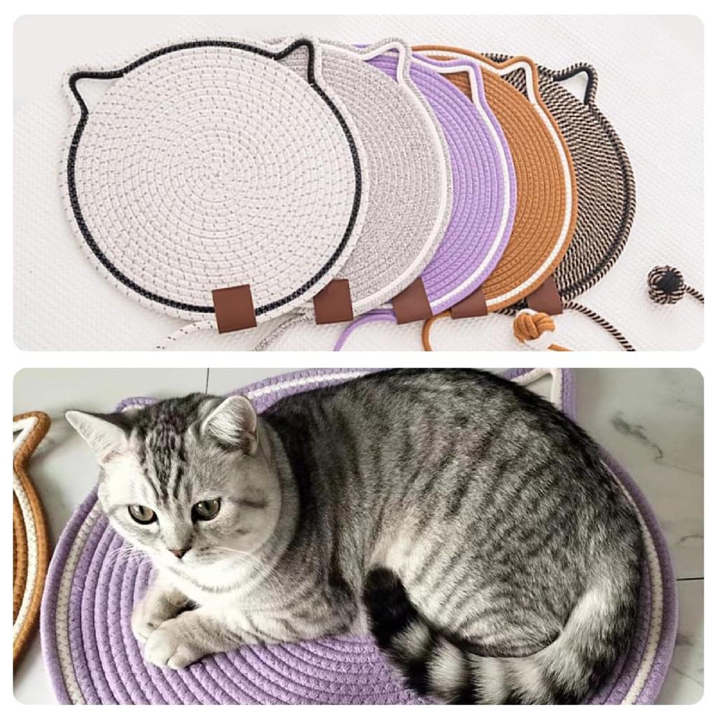 42CM Woven Cat Scratching Pad With Fish Toy, All-Season Pet Resting Mat For Cats