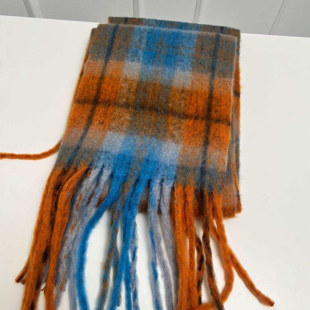Autumn and Winter New Trend Warm Thickened Comfortable Contrasting Color Multi-color Plaid Fringed Scarf Scarf Women