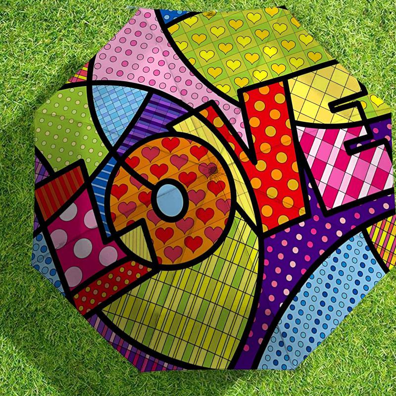 1 шт. яркий автоматический складной зонт с рисунком «любовь», высококачественный компактный дорожный зонт, легкий и портативный c1125138