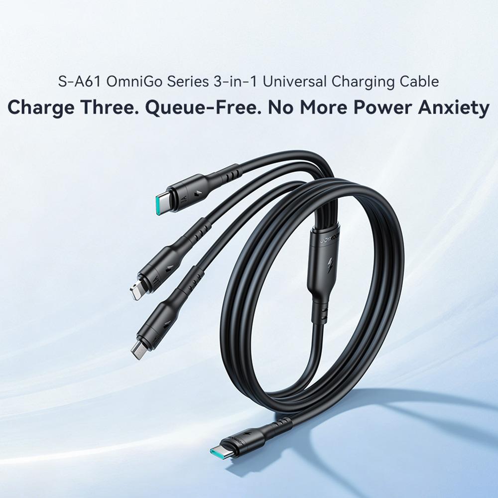 JOYROOM S-A61 3 in 1 Charging Cable Type-C to Type-C/iP/Micro USB 3.5A 1.2m Fast Charging Cord