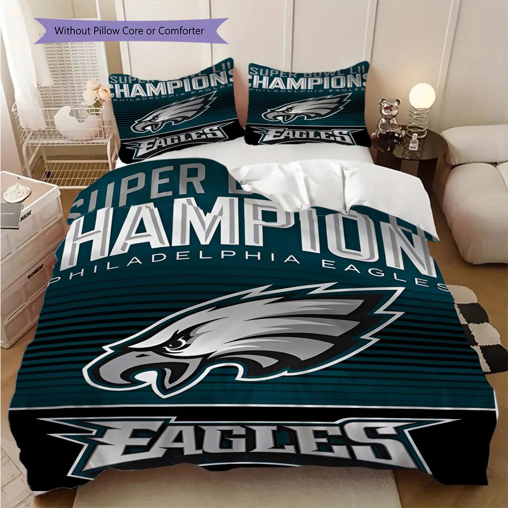Постельное белье с узором Philadelphia Eagles Комплект одеял Покрывало Наволочка Домашний Декор Подарок на День Рождения (1 пододеяльник + 2 наволочки, без наполнителя)