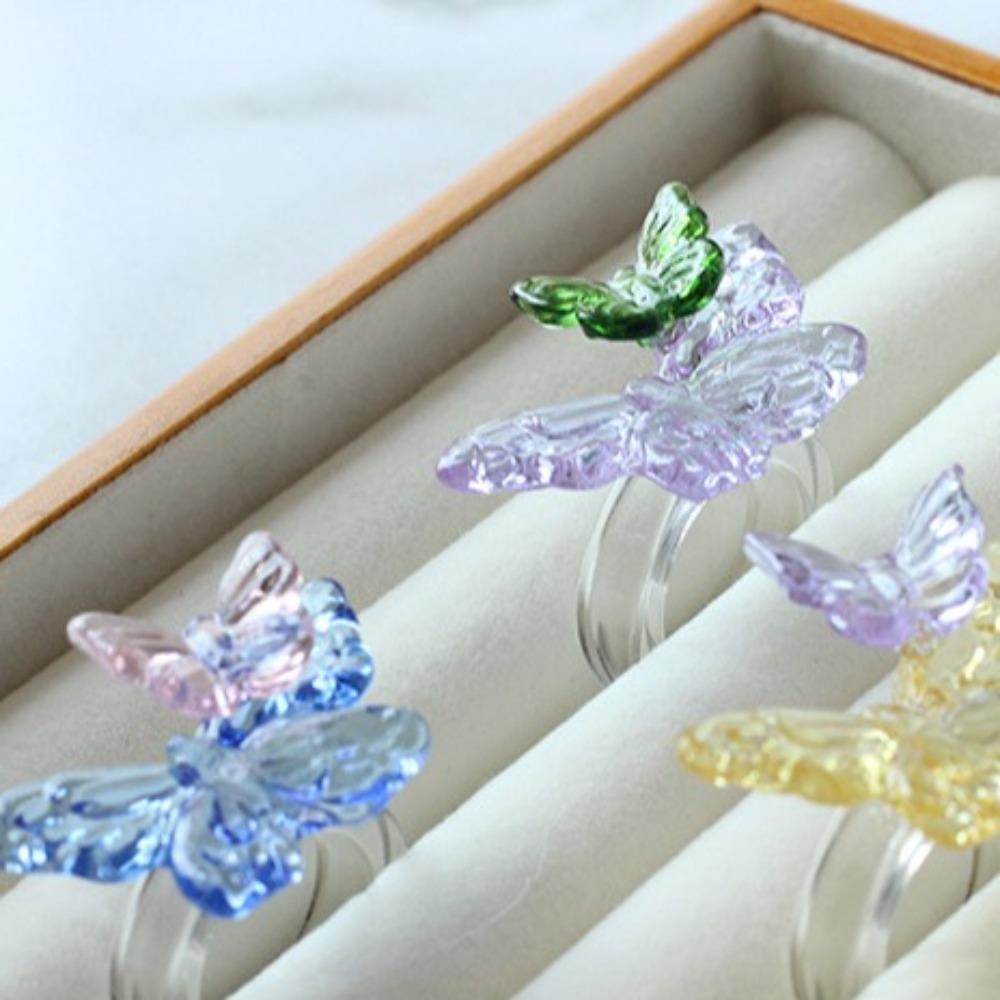 Exquisite Colorful Flower Ring Glass Crafts Chinese Dragon Ring Glaze Butterfly Ring Party Favors