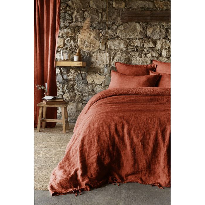 Housse de couette "Soline" toutes dimensions Lin lavé l'Effet Papillon - Soline Paprika - 200 x 200 cm - Soline Paprika -