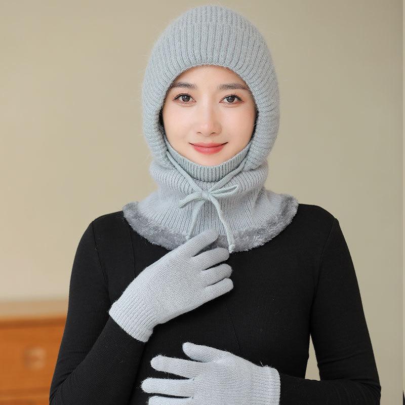 Rabbit Wool Blended Warm Hat Lady Mother Winter Scarf Mask One-piece Hat Middle Grandmother One-piece Hat