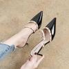 Woman High-heeled Shoes Patent Leather Pointed Toe Rivet Decoration Sexy Office Lady Fashion High Heel Sandals