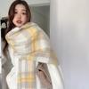 Шерстяной мохеровый клетчатый шарф женский корейский зимний парный теплый универсальный шарф подбор цвета клетчатый шарф с бахромой стиль инстаграм