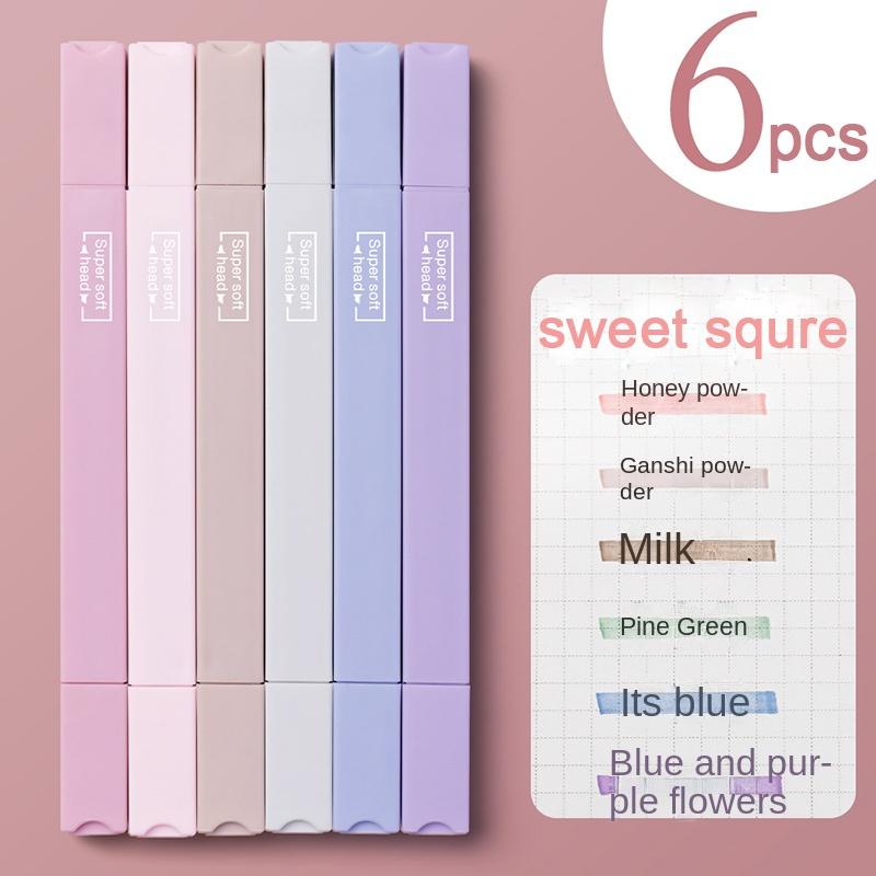 6 шт./компл. ручки-маркеры с двойной головкой, художественный маркер Kawaii, круглая форма, цветная ручка в стиле манга, канцелярские принадлежности, студенческие принадлежности для самостоятельного изготовления