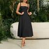 Women Dress Long Spaghetti Strap Square Sleeveless Dress Flowy A-Line Slit