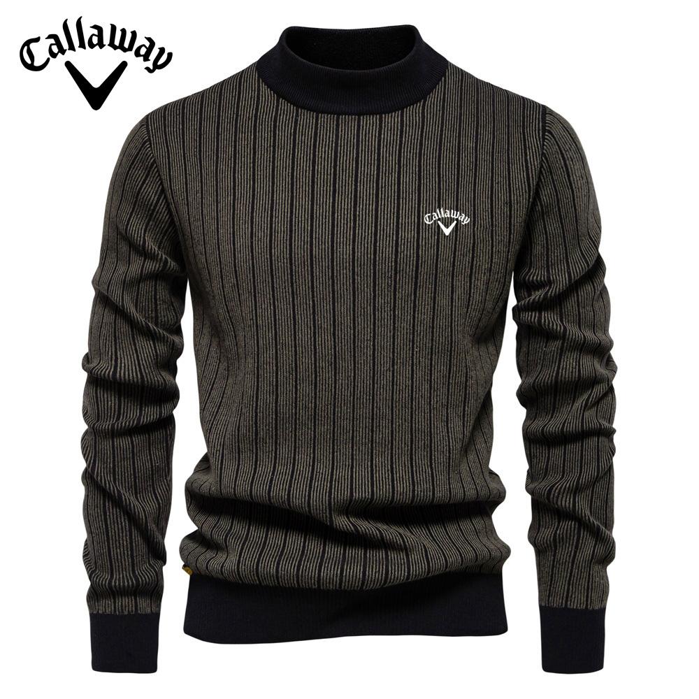 Callaway 2025 Осень и зима вышитый новый полувысокий ворот тонкий полосатый топ, модный качественный мужской свитер-пуловер
