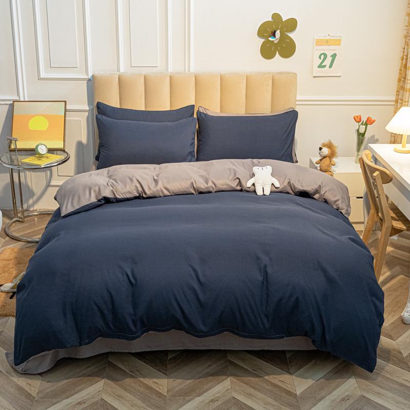 Однотонные наборы из четырех предметов из мытого хлопка, утолщенные простыни с начесом, три комплекта