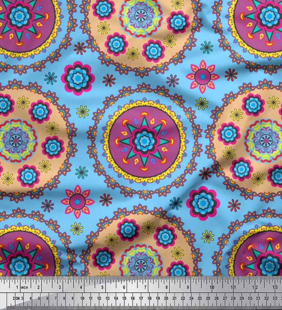 Soimoi Японский креп-атласная ткань с цветочным принтом Мандалы, швейная ткань, метр 42 дюйма