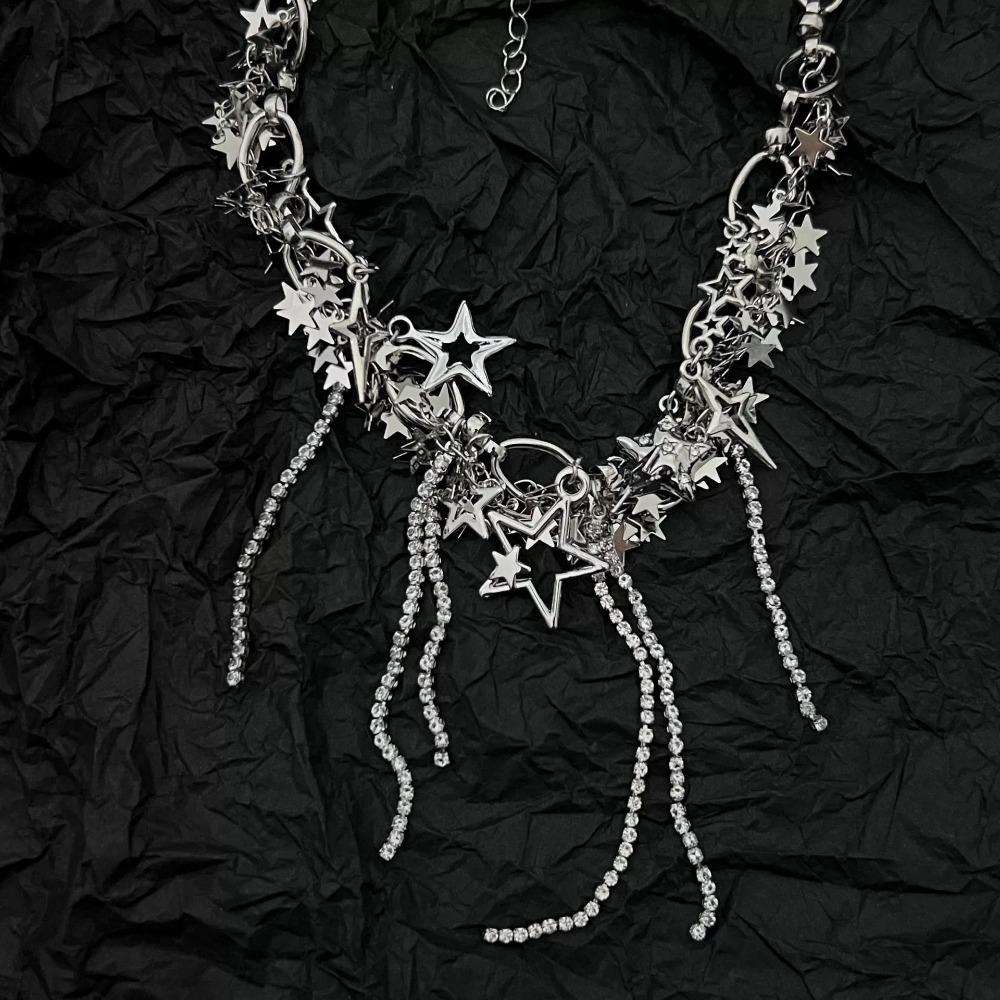 Electroplating Fashion Inlaid Rhinestone Necklace Alloy Charm Necklace Y2k Style Tassels Necklace