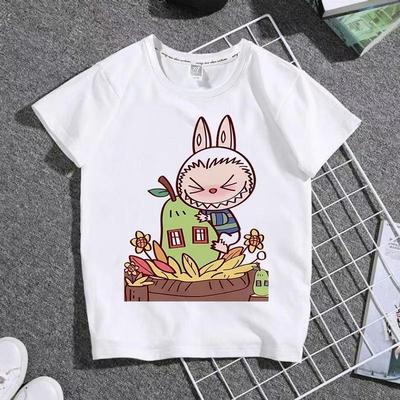Мультяшная футболка Labubu с коротким рукавом, парная повседневная одежда, милая и модная