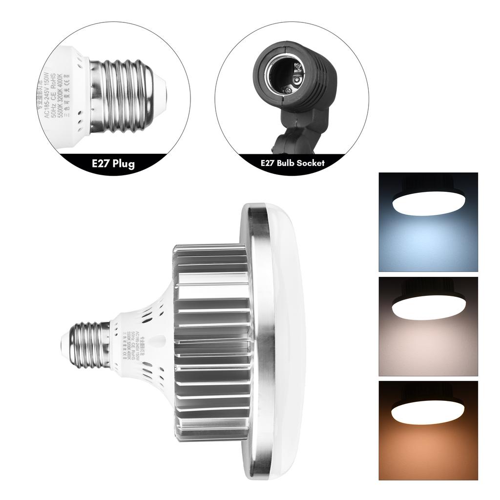 Tabletop Photography LED Lighting Kit with 150W Light Bulb Dimmable 3200K-5500K + E27 Lamp Socket +