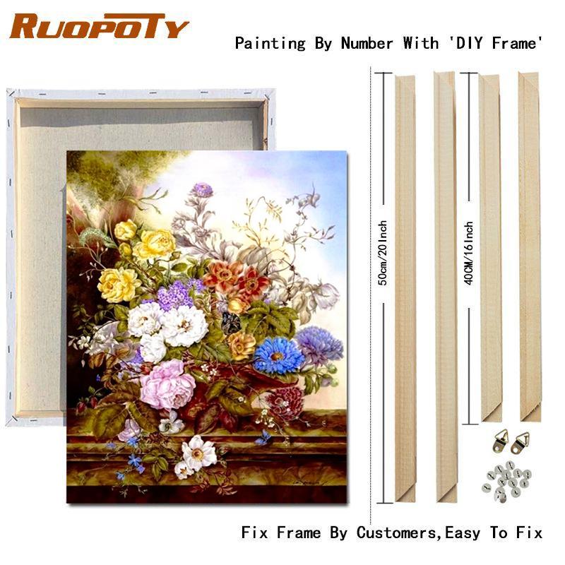 RUOPOTY DIY Frame Oil Painting By Numbers Daisy Flower Acrylic Home Decor On Canvas Wall Art Picture Rose For Living Room