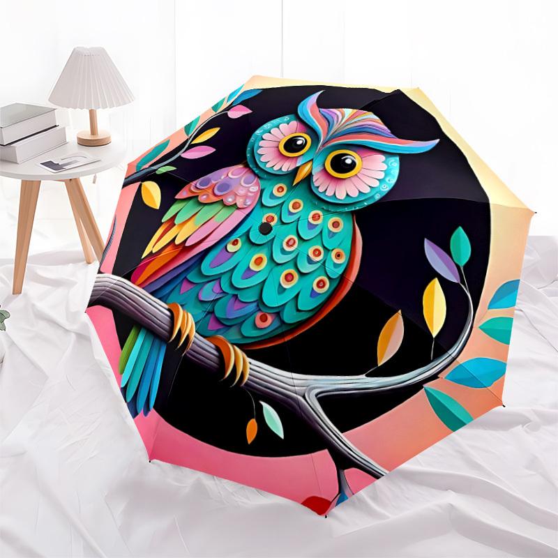 1pc Owl Artwork Automatic Opening/Closing Umbrella with Operation & Windproof Canopy - Folding Design, Holiday Gift yy260225177