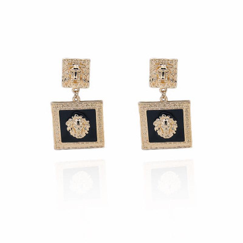 Висячие серьги с головой льва, металлические большие висячие серьги, эмалированные квадратные преувеличенные женские украшения в стиле панк