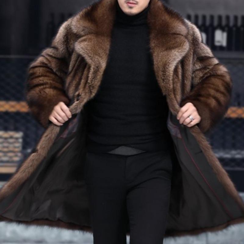 Осенне-зимнее новое мужское утолщенное длинное повседневное пальто из искусственного меха