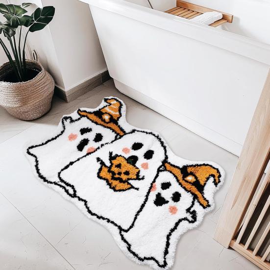 Floor Mat Absorbent Ghost Bathroom Rug Non-Slip Pumpkin Shower Mat