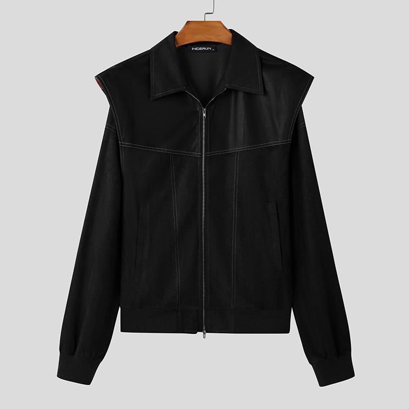 INCERUN Винтажные мужские лацканы с длинным рукавом на молнии из кожи PU в стиле пэчворк из замши, куртки