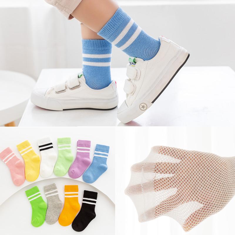 Children's Mesh Socks Summer Thin Pure Cotton Medium Tube Socks Boys Girls College Fashion Socks Baby Black White Striped Socks