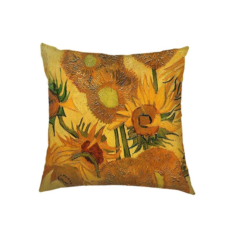 Oil Painting Kiss By Gustav Klimt Cushion Cover Van Gogh Starry Night Linen Pillowcase Sofa Throw Pillow Covers for Living Decor