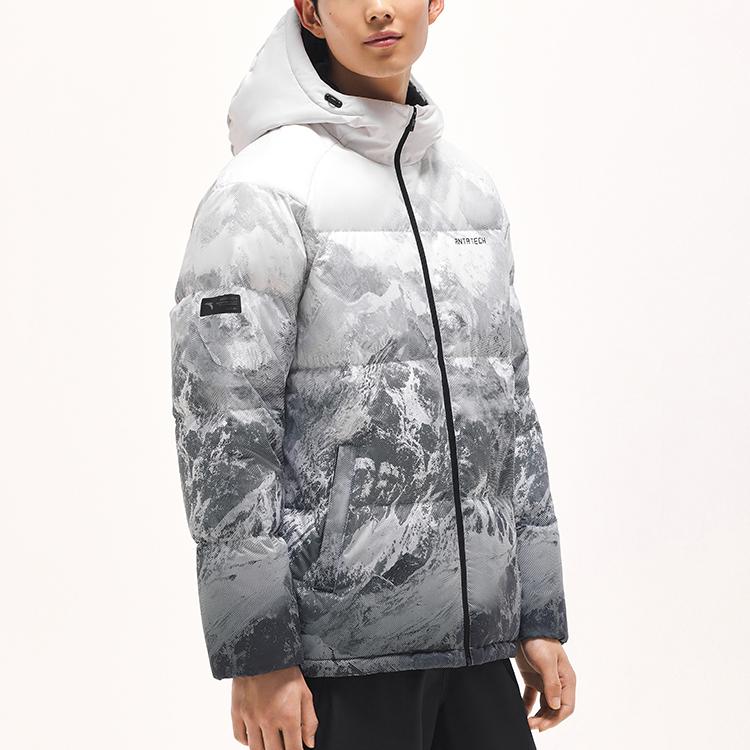 Anta Пуховик с капюшоном и молнией, с длинным рукавом, мужская верхняя одежда, чисто-белый 952347902-1