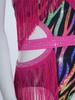Kids Rhinestone Tassel Latin Dance Competition Bodysuit Halter Sleeveless Crisscross Back Side Cutout Jumpsuit for Stage Show