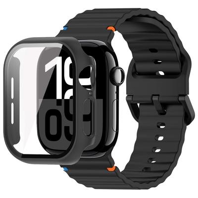 Стекло+Чехол+Ремешок для Apple Watch 10 ремешок 46мм 42мм 44мм 45мм 41мм 40мм 38мм Силиконовый Спортивный браслет iWatch Серии 9 8 7 6 3 5 SE
