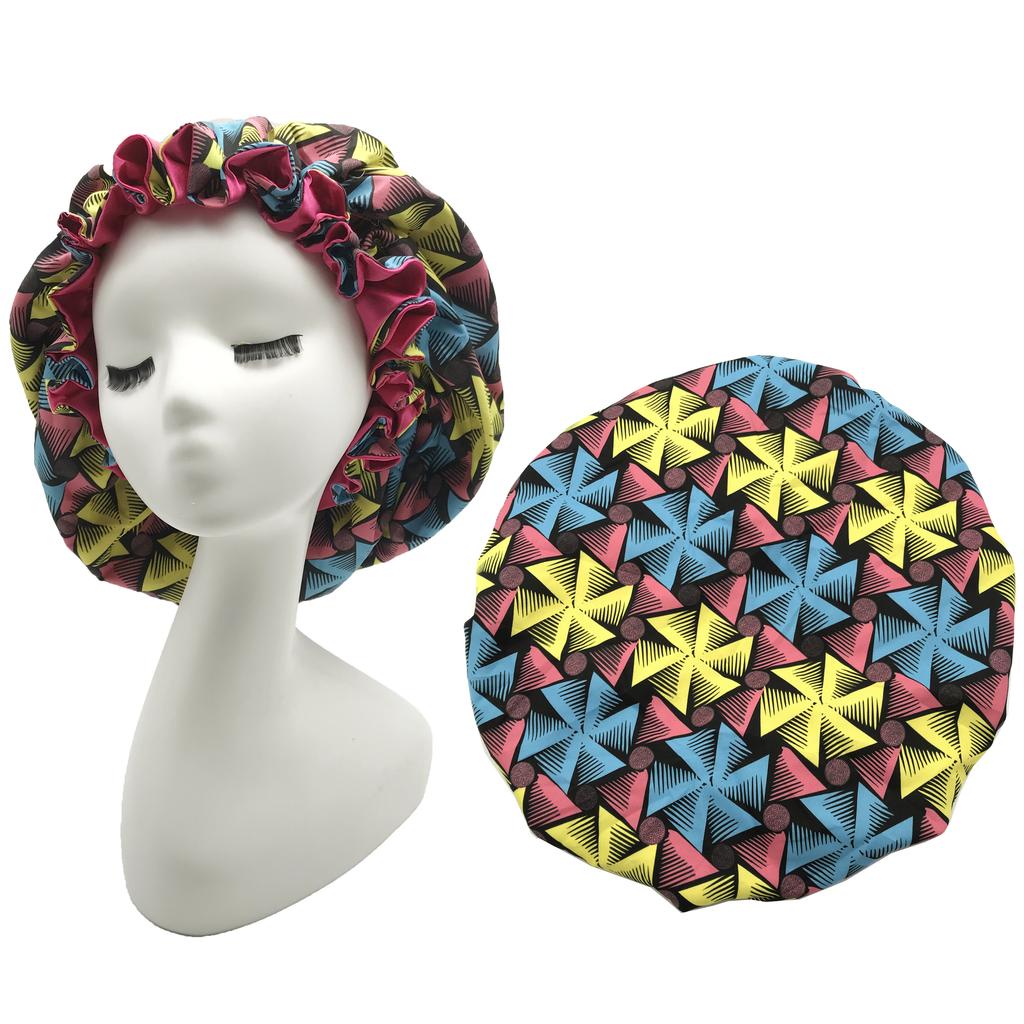 African Pattern Print Ankara Bonnet Double Layer Satin Large Turban for Women Sleep Night Hat Silk Hair Ladies Night Parties