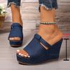 Women Platform Sandals Beach Wedges High Heels Sandals Summer 2025 New Anti-slip Sexy Denim Slippers Women Zapatos De Mujer