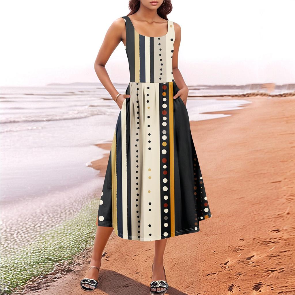 Women's  Summer Spring Casual Floral Sundress Sleeveless Beach Vacation Flowy Boho Tank Midi Dresses